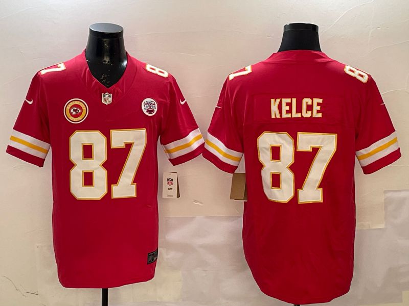 Men Kansas City Chiefs #87 Kelce Red Three generations Nike 2025 Vapor Limited NFL Jersey style 6